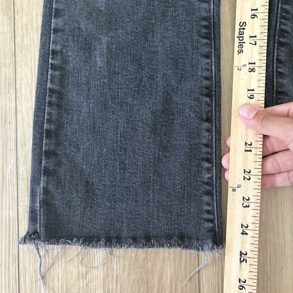 Zara Womens Size Small S Washed Black High-Waist Raw Hem Straight-Leg Jeans